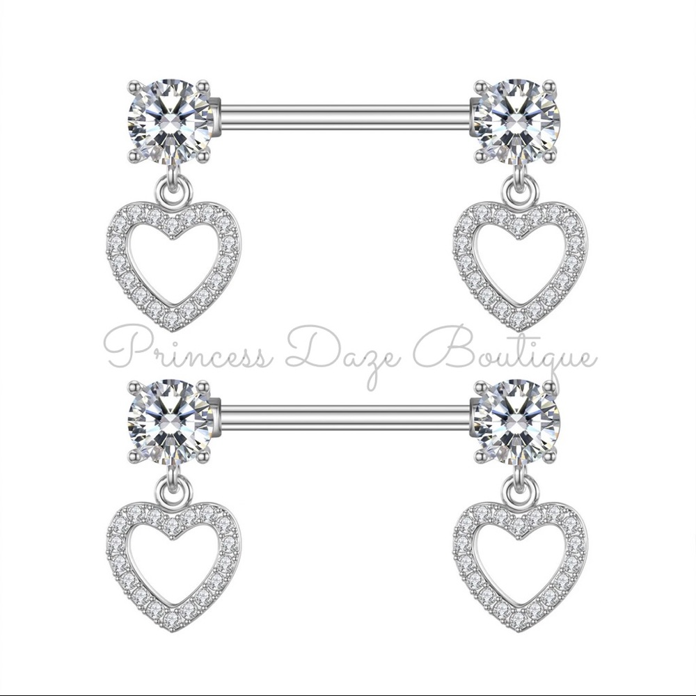 Diamond Heart Dangle Nipple Ring Set